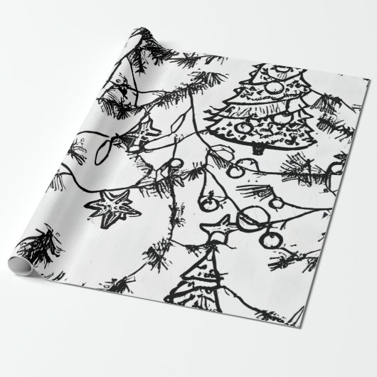 Papier Cadeau B&W Résumé Branches de Noël (Déroulé)