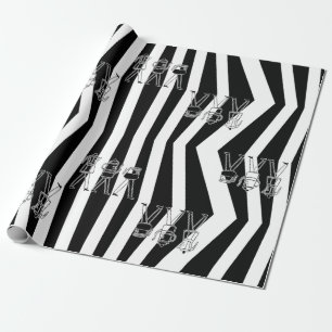 Papier Cadeau B & W Trois Cafetières Café Rayé