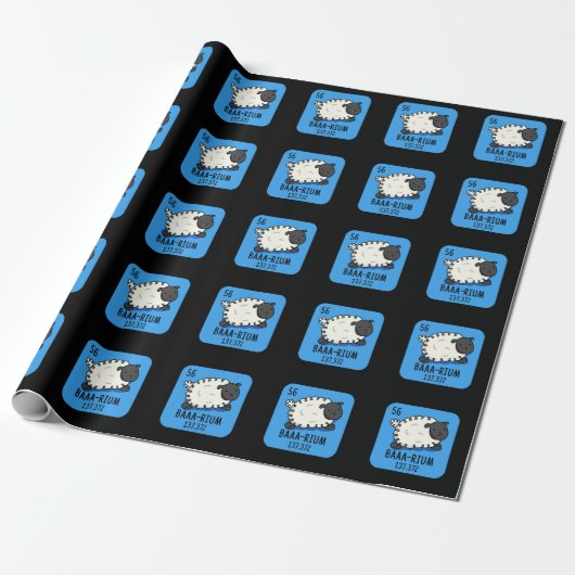 Papier Cadeau Baa-rium Funny Sheep Chimie Pun Dark BG (Déroulé)