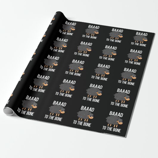 Papier Cadeau Baaad À L'Os Funny Black Sheep Pun Dark BG (Déroulé)