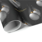 Papier Cadeau Babioles argentées sur le papier d'emballage noir (Coin rond)