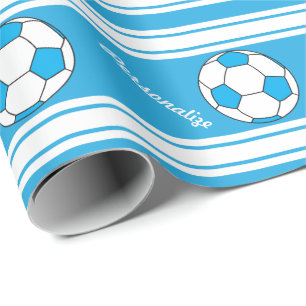 Papier Cadeau Baby Blue Stripes balle de football