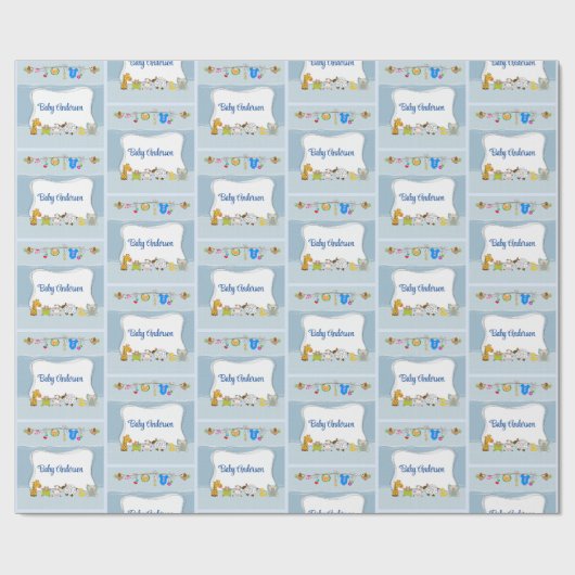 Papier Cadeau Baby Boy Ajouter Personnaliser Nom ou Texte Bleu (Plat)