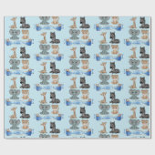 Papier Cadeau Baby Boy Blue Zoo Animaux Ajouter Nom Giraffe Zebr (Plat)