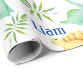 Papier Cadeau Baby Boy Dinosaur Nom - Nursery Cute Douche Cadeau (Coin rond)