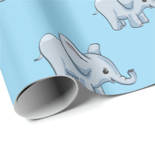 Papier Cadeau Baby Boy Elephants motif, dessins animés animaux d