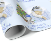 Papier Cadeau Baby Boy First Christmas Photo Cute Elephant (Coin rond)