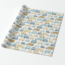 Baby Boy Gift Wrap Cars & Trucks | Blue & Beige
