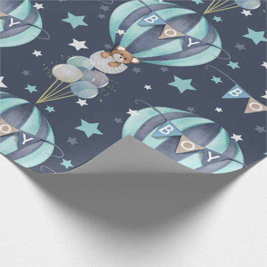 Papier Cadeau Baby Boy Hot Air Balloon Et Bear Motif (Coin)