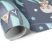 Papier Cadeau Baby Boy Hot Air Balloon Et Bear Motif (Coin rond)