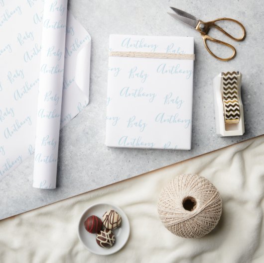 Papier Cadeau Baby Boy Script Bleu Nom Customisé (Artisanat)
