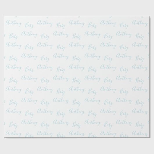 Papier Cadeau Baby Boy Script Bleu Nom Customisé (Plat)