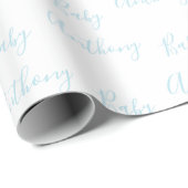 Papier Cadeau Baby Boy Script Bleu Nom Customisé (Coin rond)