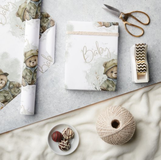 Papier Cadeau Baby Boy Script Hunter Teddy Bear Baby shower (Artisanat)