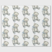 Papier Cadeau Baby Boy Teddy Bear Aquarelle bleu (Plat)