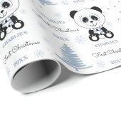 Papier Cadeau Baby Boys First Christmas Panda Bear Bleu (Coin rond)