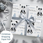 Papier Cadeau Baby Boys First Christmas Panda Bear Bleu<br><div class="desc">Faites leur tout premier Noël spécial avec du papier d'emballage personnalisé avec un mignon ours à panda,  un arbre et des flocons de neige. Mettez facilement à jour le nom et l'année et assurez-vous de consulter ma collection pour plus de choix.</div>