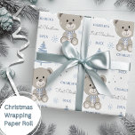 Papier Cadeau Baby Boys First Christmas Teddy Bear Bleu<br><div class="desc">Faites leur tout premier Noël spécial avec du papier d'emballage personnalisé avec un ours en peluche,  un arbre et des flocons de neige. Mettez facilement à jour le nom et l'année et assurez-vous de consulter ma collection pour plus de choix.</div>