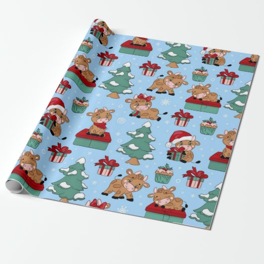 Papier Cadeau Baby Cow Motif de Noël (Déroulé)