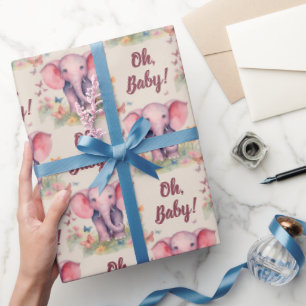 Papier Cadeau Baby Elephant Oh Baby Girl Baby shower
