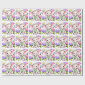 Papier Cadeau Baby Elephant with Hydrangeas Baby Shower  (Plat)