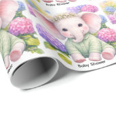 Papier Cadeau Baby Elephant with Hydrangeas Baby Shower  (Coin rond)