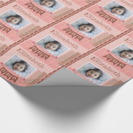 Papier Cadeau Baby Girl 1er anniversaire Scrapbooking rose (Coin)