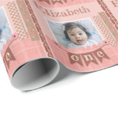 Papier Cadeau Baby Girl 1er anniversaire Scrapbooking rose (Coin rond)