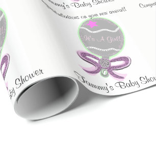 Papier Cadeau Baby Girl Douche rose bébé hochet