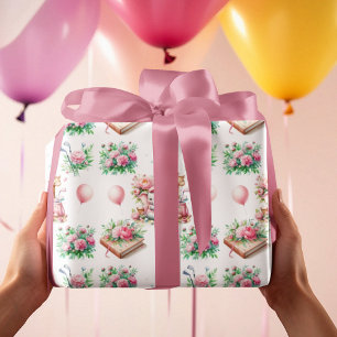 Papier Cadeau Baby Girl rose Elephant & Giraffe Golf Baby