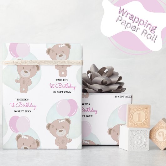 Papier Cadeau Baby Girl Teddy Bear