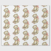 Papier Cadeau Baby Girl Teddy Bear Aquarelle rose (Plat)