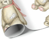 Papier Cadeau Baby Girl Teddy Bear Aquarelle rose (Coin rond)