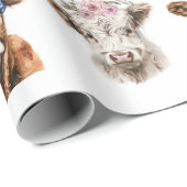 Papier Cadeau Baby Highland Cows Douche Anniversaire (Coin rond)