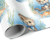 Papier Cadeau Baby Otter Boy (Coin rond)