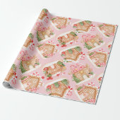 Papier Cadeau Baby Pingerbread rose Maison Motif Holiday (Déroulé)