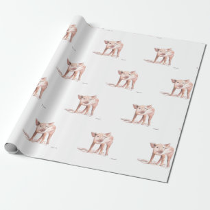 Papier Cadeau Baby porcelet cochon art aquarelle jolie ferme mot