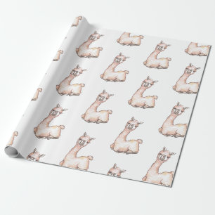 Papier Cadeau Baby Shower à thème Llama aquarelle