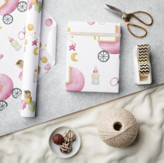 Papier Cadeau Baby shower à thème Pink Baby Girl Watercolor