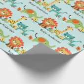 Papier Cadeau Baby shower Animaux Ajouter Nom Giraffe Lion Garço (Coin)