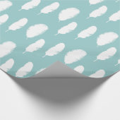 Papier Cadeau Baby shower Aqua White Feathers (Coin)