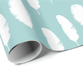 Papier Cadeau Baby shower Aqua White Feathers (Coin rond)