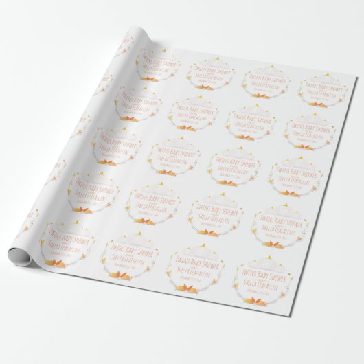 Papier Cadeau Baby shower blanc Citrouille Twins papier envelopp (Déroulé)