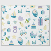 Papier Cadeau Baby shower blanc et bleu (Plat)