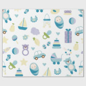 Papier Cadeau Baby shower blanc et bleu (Plat)