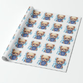 Papier Cadeau Baby shower Bleu Teddy Bear (Déroulé)