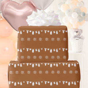 Papier Cadeau Baby Shower Bohème Minimaliste Orange Brûlée