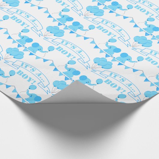 Papier Cadeau Baby shower C’est un garçon Bleu Eléphant Wrapper (Coin)