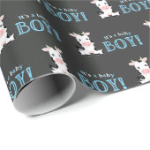 Papier Cadeau Baby shower Chalkboard Cow Boy (Coin rond)