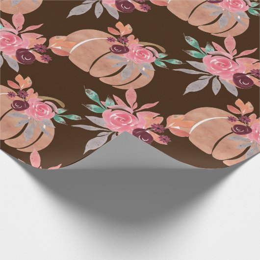 Papier Cadeau Baby shower Citrouille d'aquarelle florale d'autom (Coin)